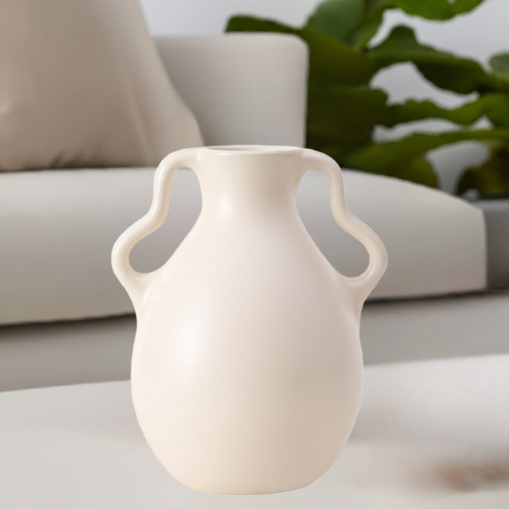 Handmade Scandinavian Ceramic Vase with Butterfly Twin-Handles – Nordic Minimalist White Porcelain Decor for Modern Living Rooms & Bedrooms