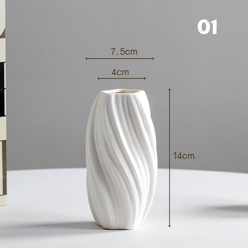 Lingbo Ceramic Vase – Handmade Scandinavian-Inspired Cream White Ripple Vase | Minimalist Home Decor for Living Room, Entryway, Hydroponic Plants