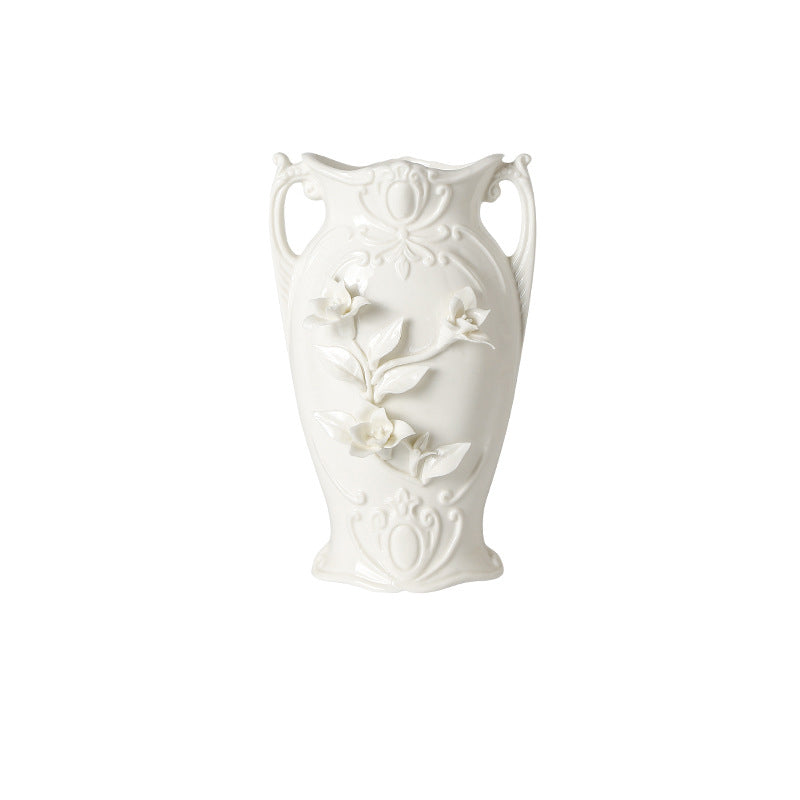 Ceramic Vase with Hand Pinched Embossed Flowers - French Style