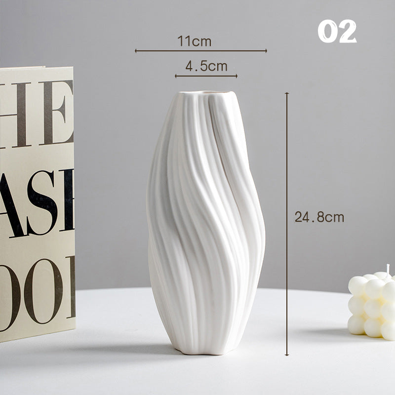 Lingbo Ceramic Vase – Handmade Scandinavian-Inspired Cream White Ripple Vase | Minimalist Home Decor for Living Room, Entryway, Hydroponic Plants