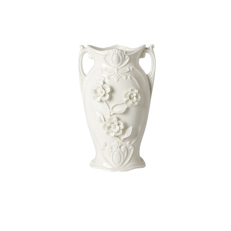 Ceramic Vase with Hand Pinched Embossed Flowers - French Style