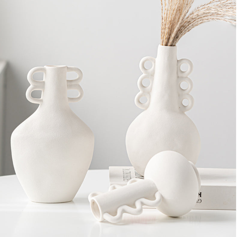 Handcrafted Nordic Wave Ceramic Vase - Minimalist Long Neck Home Décor for Modern & Boho Interiors