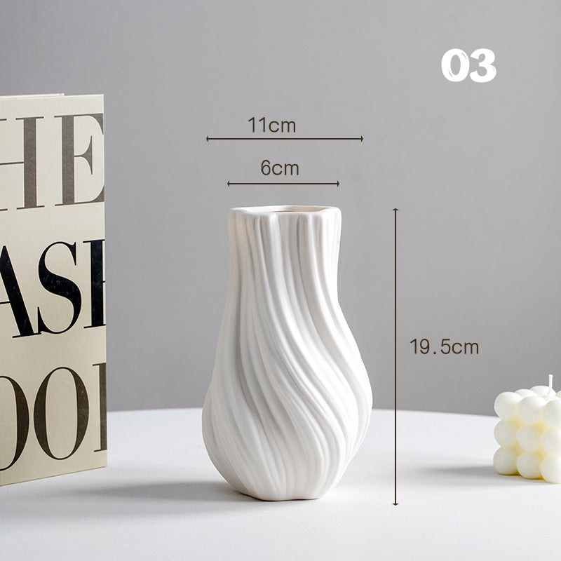 Lingbo Ceramic Vase – Handmade Scandinavian-Inspired Cream White Ripple Vase | Minimalist Home Decor for Living Room, Entryway, Hydroponic Plants