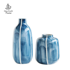 Modern Minimalist Style Hand Painted Blue Ceramic Vase