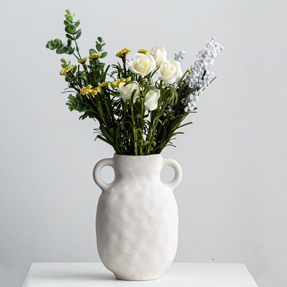 Scandinavian Double Ear Ceramic Vase - Handmade Minimalist Flower Vase for Modern Home Decor