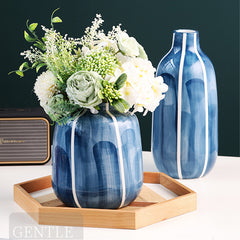 Modern Minimalist Style Hand Painted Blue Ceramic Vase