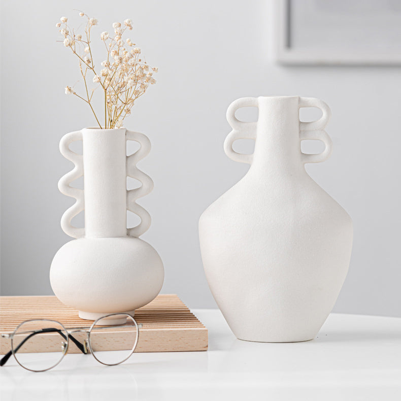 Handcrafted Nordic Wave Ceramic Vase - Minimalist Long Neck Home Décor for Modern & Boho Interiors