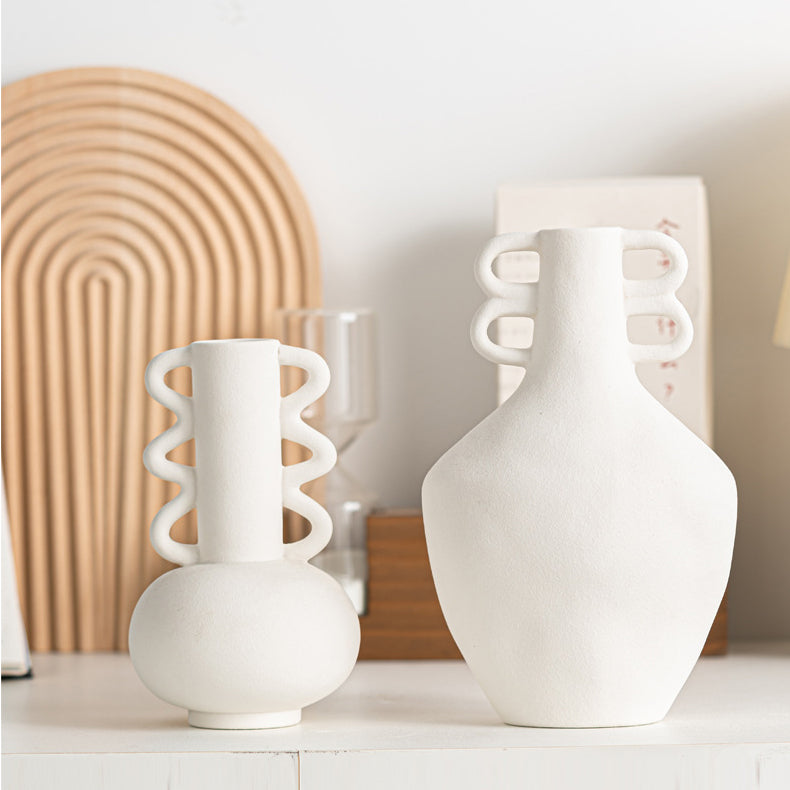 Handcrafted Nordic Wave Ceramic Vase - Minimalist Long Neck Home Décor for Modern & Boho Interiors