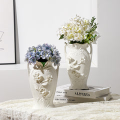 Ceramic Vase with Hand Pinched Embossed Flowers - French Style