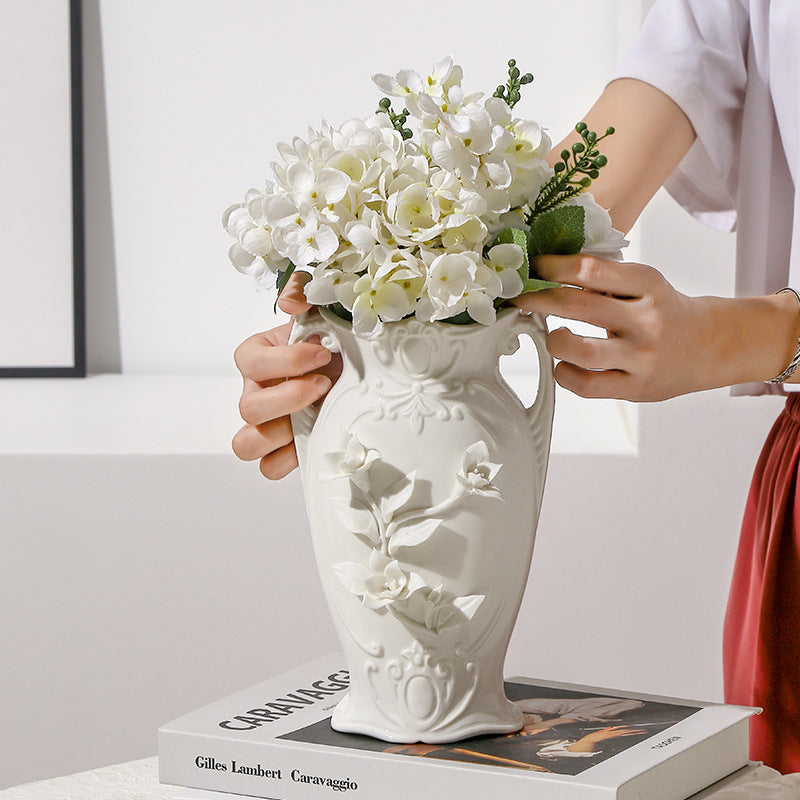 Ceramic Vase with Hand Pinched Embossed Flowers - French Style