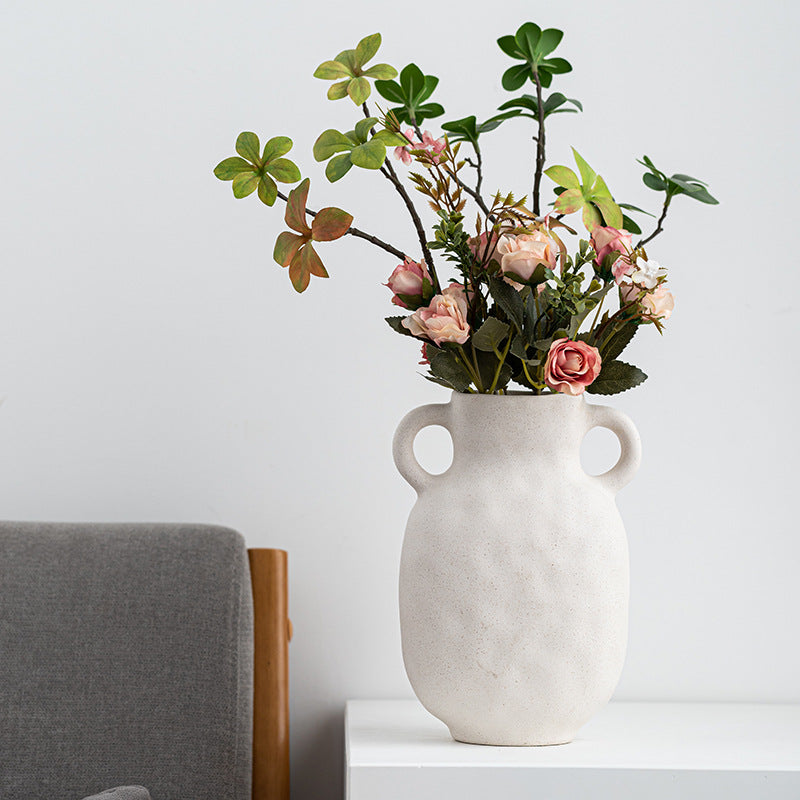 Scandinavian Double Ear Ceramic Vase - Handmade Minimalist Flower Vase for Modern Home Decor