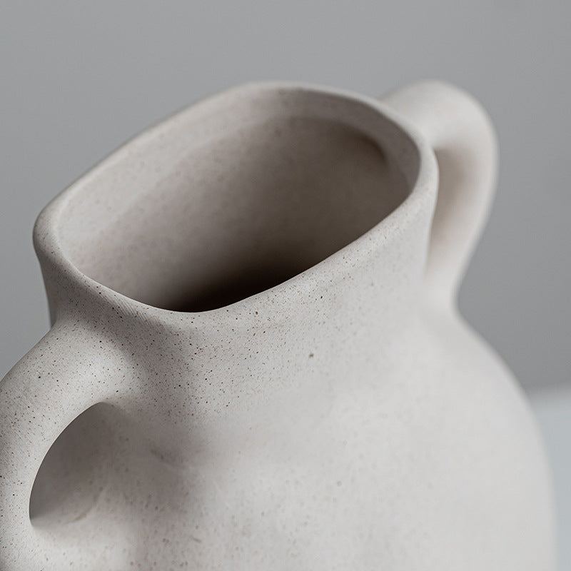 Scandinavian Double Ear Ceramic Vase - Handmade Minimalist Flower Vase for Modern Home Decor