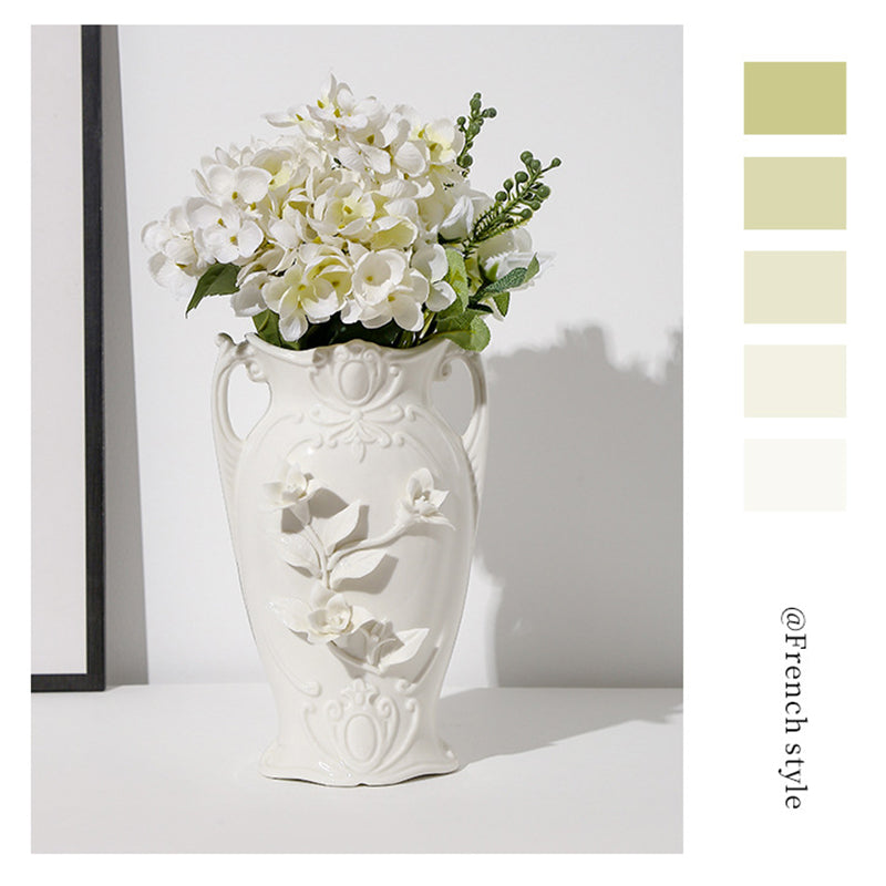 Ceramic Vase with Hand Pinched Embossed Flowers - French Style