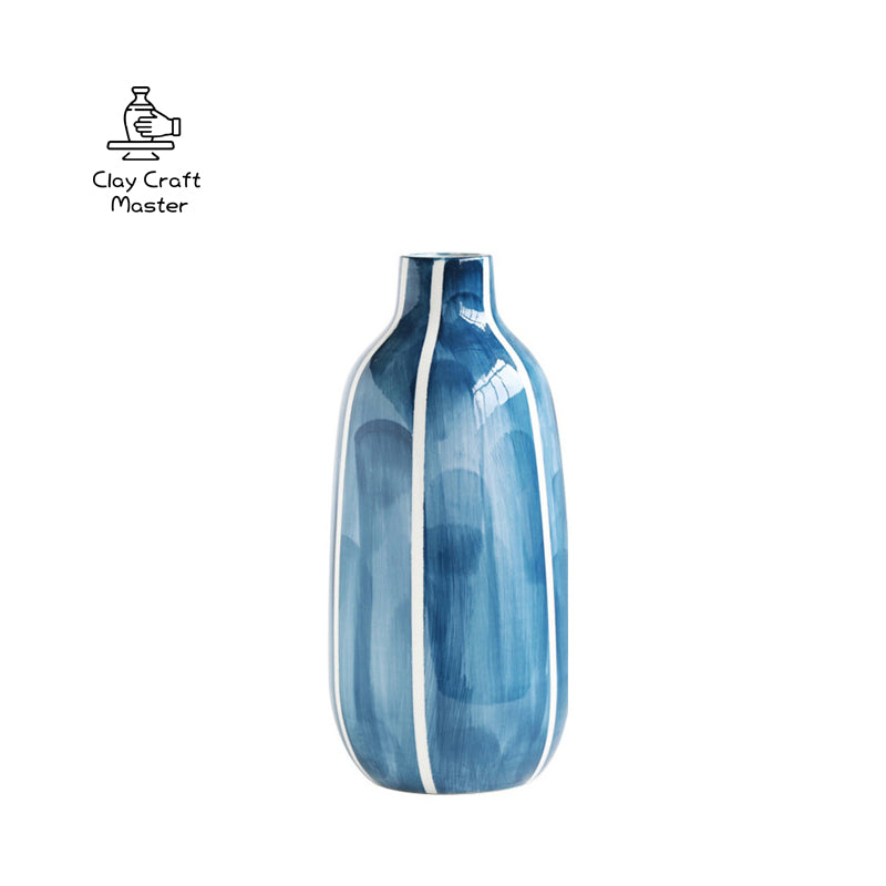 Modern Minimalist Style Hand Painted Blue Ceramic Vase