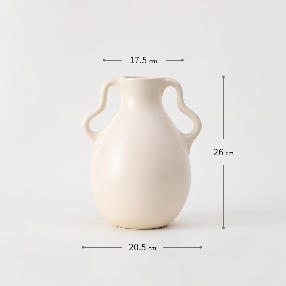 Handmade Scandinavian Ceramic Vase with Butterfly Twin-Handles – Nordic Minimalist White Porcelain Decor for Modern Living Rooms & Bedrooms