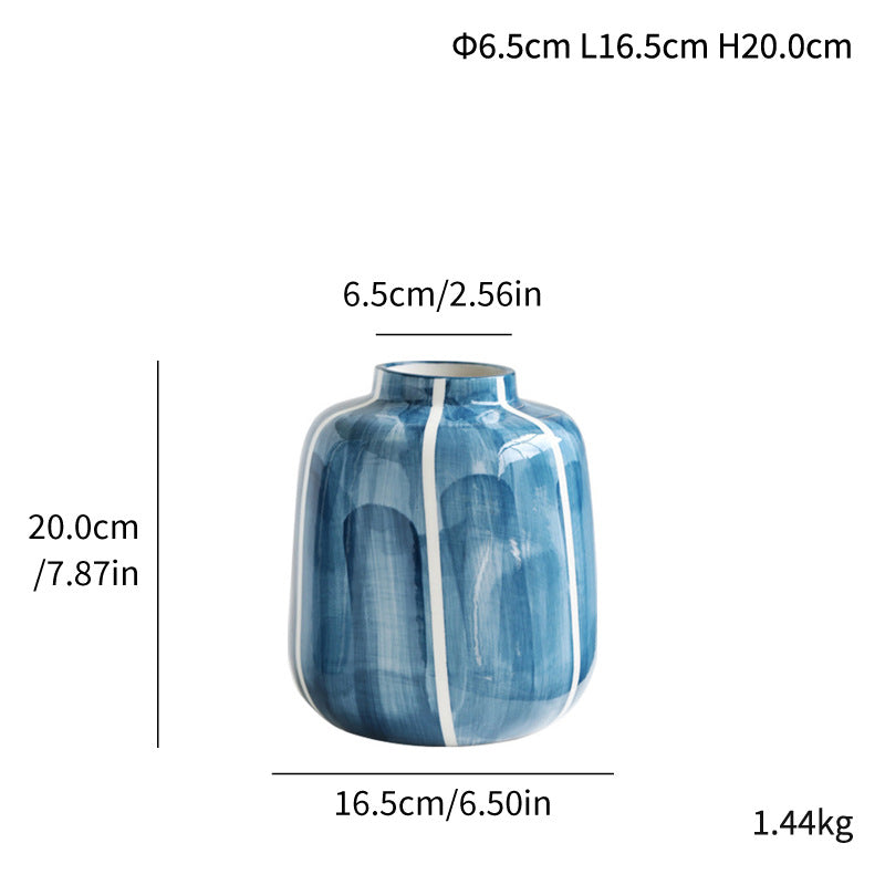 Modern Minimalist Style Hand Painted Blue Ceramic Vase