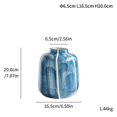 Modern Minimalist Style Hand Painted Blue Ceramic Vase