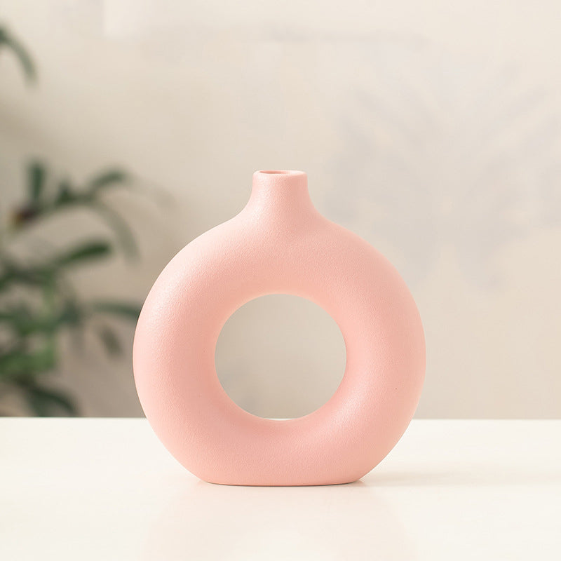 Creative Donut-Shaped Ceramic Vase – Modern Minimalist Home Decor for Dried Flowers | Handcrafted, Ins Style,